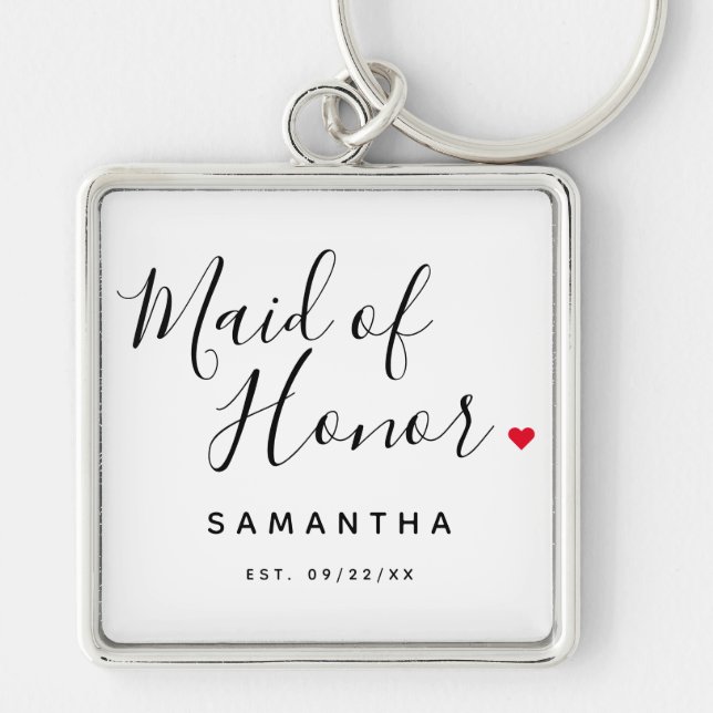 Snyggt Maid of honor Bröllop Fyrkantig Silverfärgad Nyckelring (Framsidan)