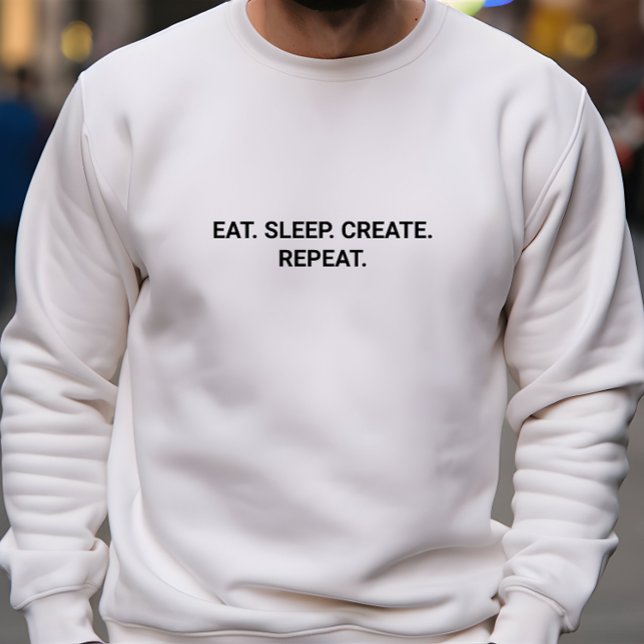 Snyggt Manar Vit Öron och balansorgan Skapa Upprep Lång Ärmad Tröja (Stylish Men White Eat Sleep Create Repeat Slogan Sweatshirt)