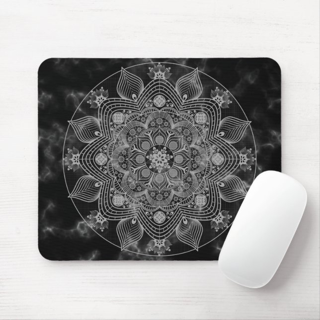 Snyggt Marble Black and White Blommigt Mandala Musmatta (Med mus)