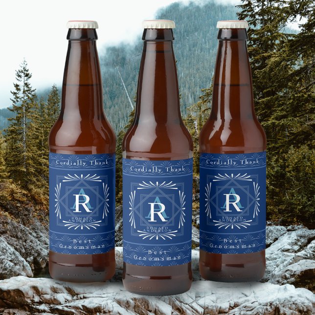 Snyggt marinmonogram Ram Ölflaska Etikett (Modern stylish Monogram Design. )