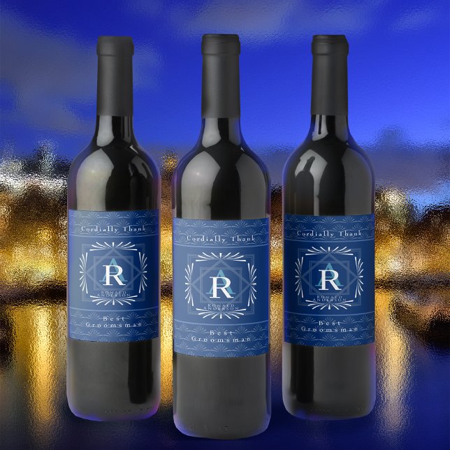 Snyggt marinmonogram Ram Vinflaska Etikett (Modern stylish Monogram Design. )