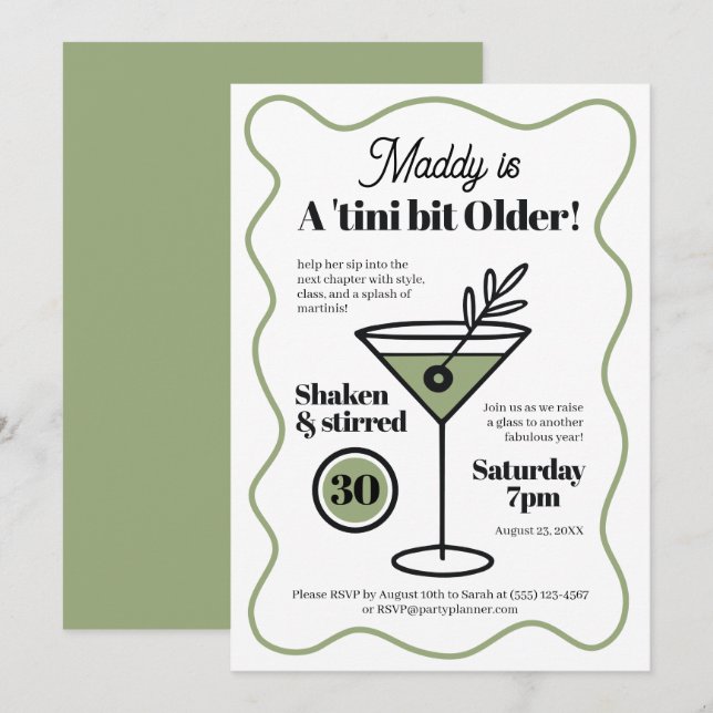 Snyggt Martini bjuder in alla åldrar på födelsedag Inbjudningar (Fram/baksida)