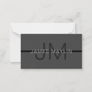 Snyggt Masculine Mörk Grått Namn & Monogram Anteckningskort
