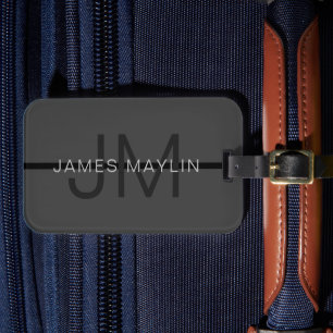Snyggt Masculine Mörk Grått Namn & Monogram Bagagebricka