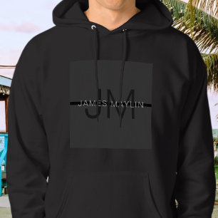 Snyggt Masculine Mörk Grått Namn & Monogram Hoodie