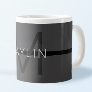 Snyggt Masculine Mörk Grått Namn & Monogram Jumbo Mugg
