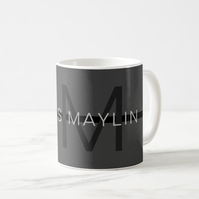 Snyggt Masculine Mörk Grått Namn & Monogram Kaffemugg (Framsida höger)