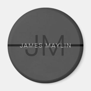 Snyggt Masculine Mörk Grått Namn & Monogram Magnet