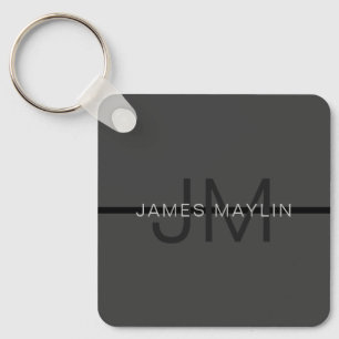 Snyggt Masculine Mörk Grått Namn & Monogram Nyckelring