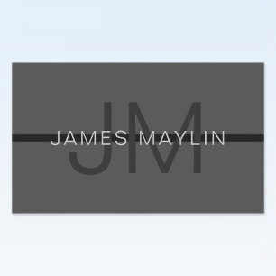 Snyggt Masculine Mörk Grått Namn & Monogram Rektangulärt Klistermärke