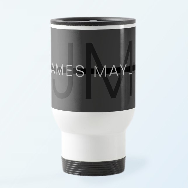 Snyggt Masculine Mörk Grått Namn & Monogram Resemugg (Skapare uppladdad)