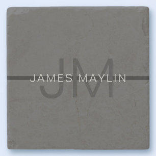 Snyggt Masculine Mörk Grått Namn & Monogram Stenunderlägg