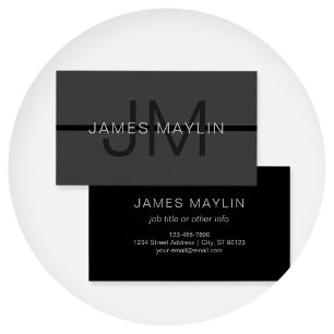 Snyggt Masculine Mörk Grått Namn & Monogram Visitkort