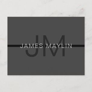 Snyggt Masculine Mörk Grått Namn & Monogram Vykort
