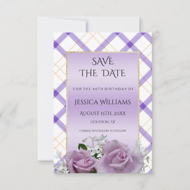 Snyggt Mauve Blommigt Birthday Save Date Spara Datumet (Framsida)