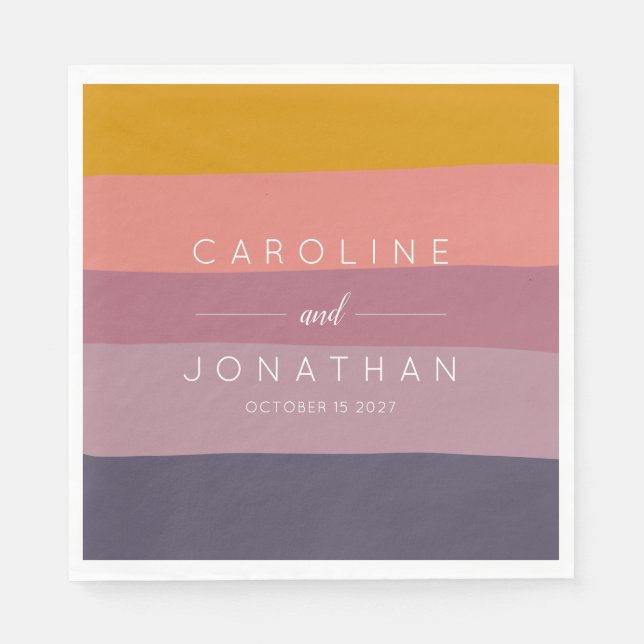 Snyggt Mauve och Mustard Stripe Personligt bröllp Pappersservett (Framsidan)