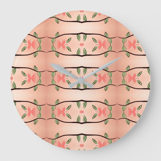 Snyggt med korall och Inky Black Stor Klocka (Framsida)