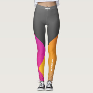 Snyggt med monogrammad grått rosa gult-workout leggings