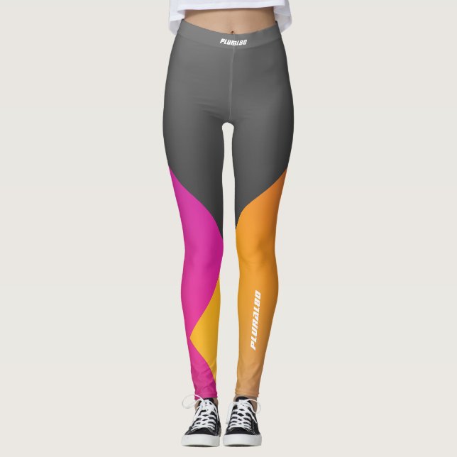 Snyggt med monogrammad grått rosa gult-workout leggings (Framsida)