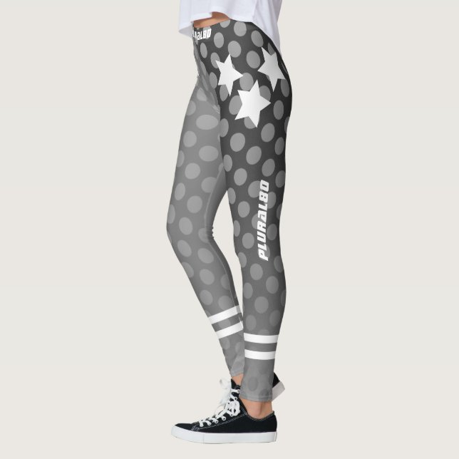 Snyggt med monogrammat grått dots mönster träning leggings (Vänster)
