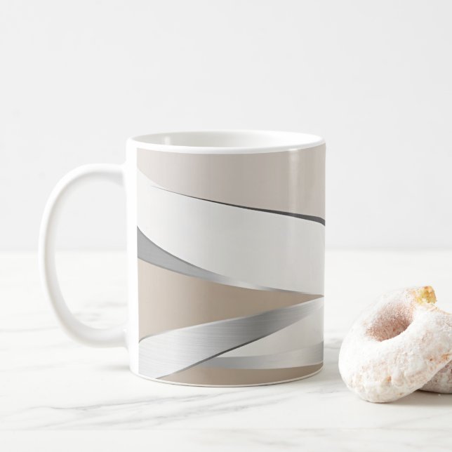 Snyggt Metallic Silver Beige White Wave Kaffemugg (Med munk)