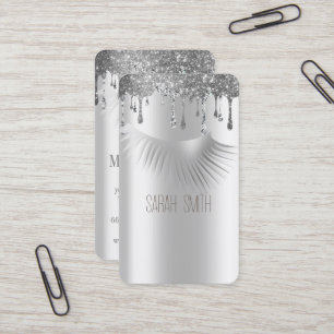 Snyggt Metallic Silver Glitter driver Eyelash Visitkort