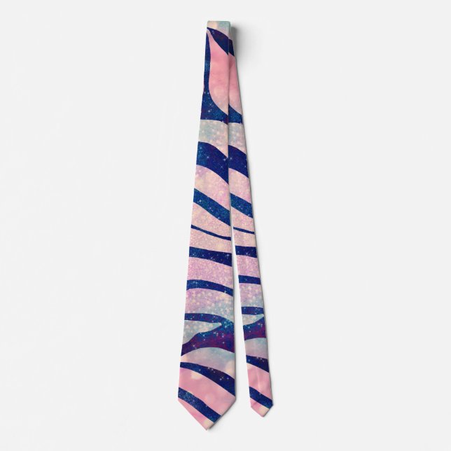 Snyggt Metallisk blå och holografisk Zebra tryck Slips (Framsida)
