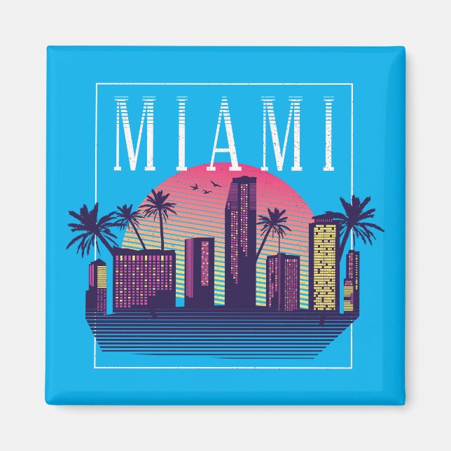 Snyggt Miami Florida Retro City Logotyp Magnet (Framsidan)