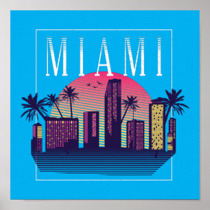 Snyggt Miami Florida Retro City Logotyp Poster