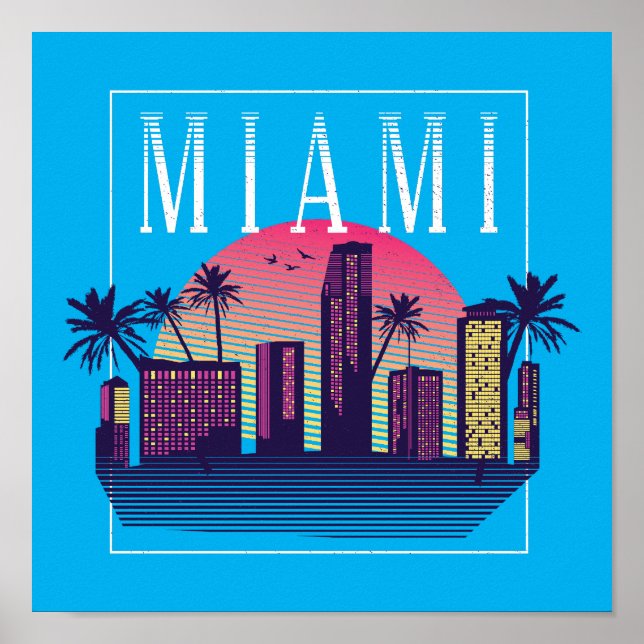 Snyggt Miami Florida Retro City Logotyp Poster (Framsidan)