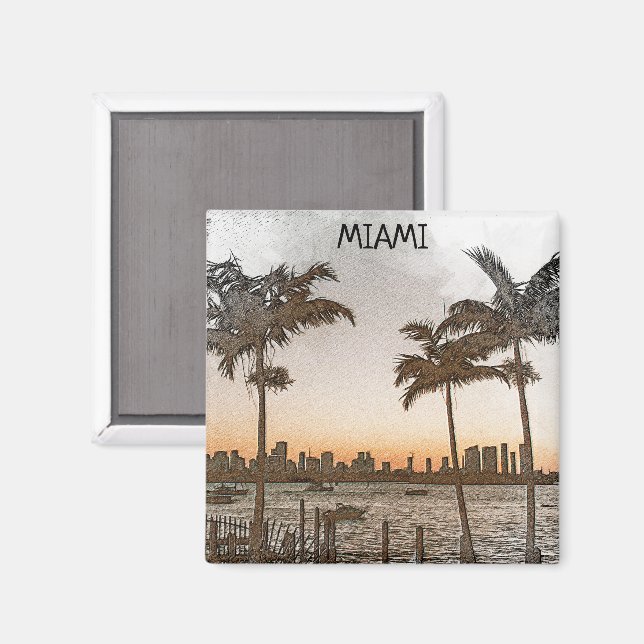 Snyggt Miami Florida Vintage Skyline Magnet (Front/Back)