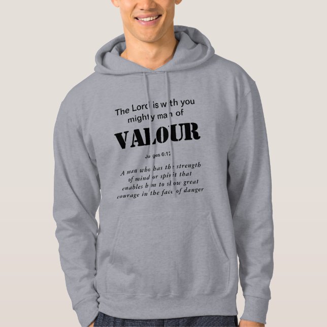 Snyggt MIGHTY MAN OF VALOR Christian Hoodie (Framsida)