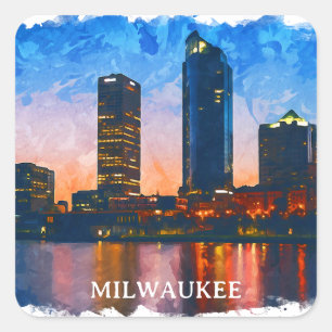 Snyggt Milwaukee Wisconsin Skyline Panorama View Fyrkantigt Klistermärke