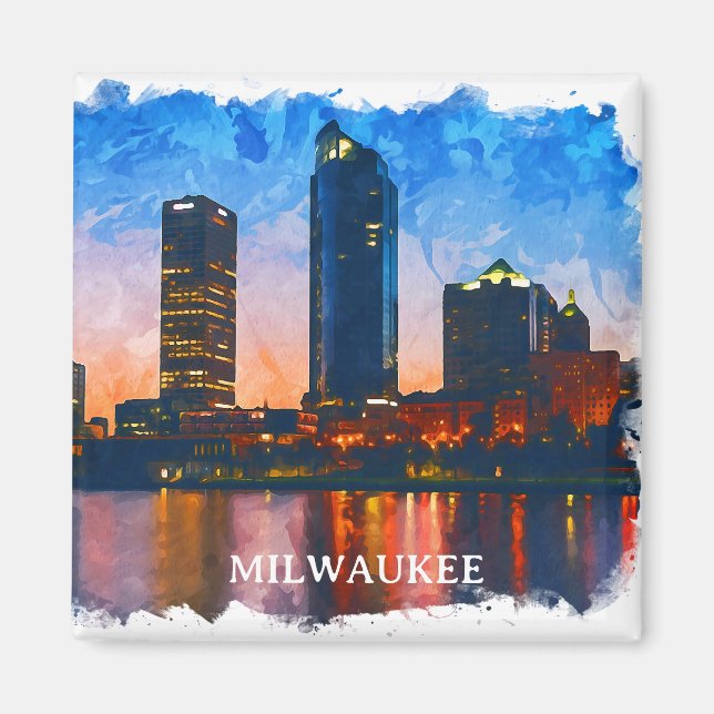 Snyggt Milwaukee Wisconsin Skyline Panorama View Magnet (Framsidan)