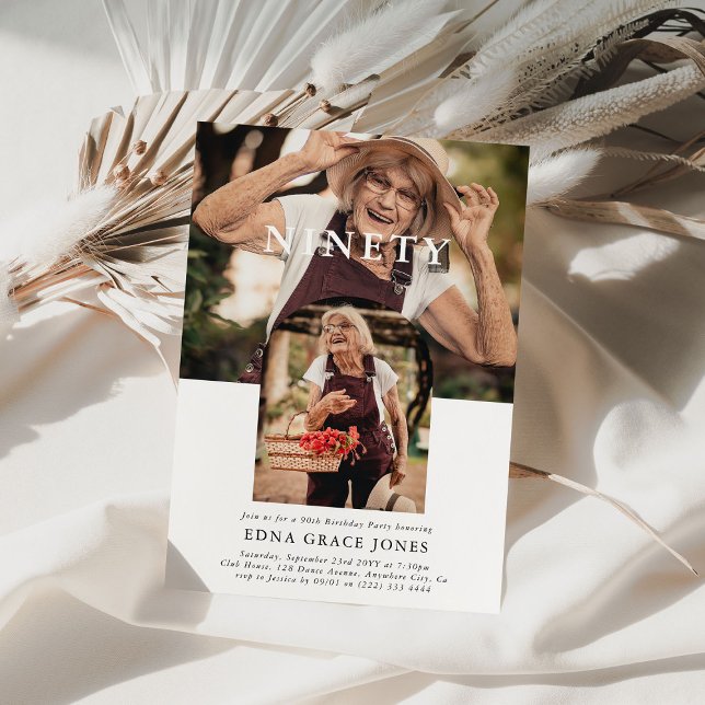 Snyggt Minimal 90:e födelsedag med foto NINETY Inbjudningar (Skapare uppladdad)