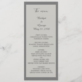 snyggt minimal bröllopsprogram och meny för grått