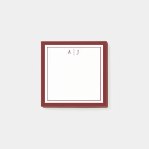 Snyggt: Minimalistiskt maronrött två Gräns-monogra Post-it Block
