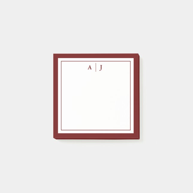 Snyggt: Minimalistiskt maronrött två Gräns-monogra Post-it Block (Framsida)