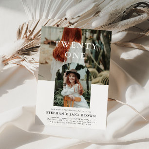 Snyggt - minimalt foto TWENTY Ett 21:a födelsedag Inbjudningar