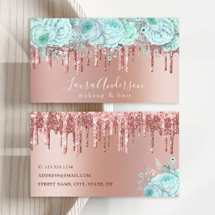 Snyggt mint blommigt glitter droppar makeup & hår visitkort