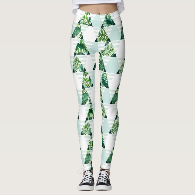 Snyggt Mint Grönt Tropical Triangles Geometric Leggings (Framsida)