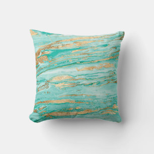 Snyggt Mint Guld Abstrakt Marble Liquid Paint Kudde