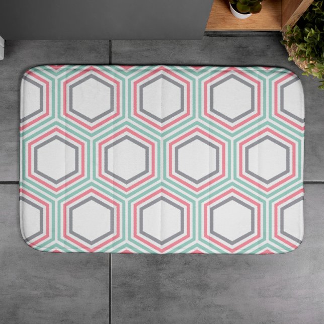 Snyggt Mint och Coral Geometric Mönster Badrumsmatta (Skapare uppladdad)