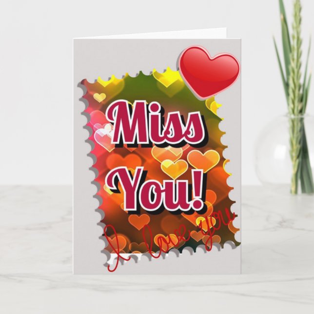 Snyggt "Miss You"-kort med hjärtan. Kort (Framsida)