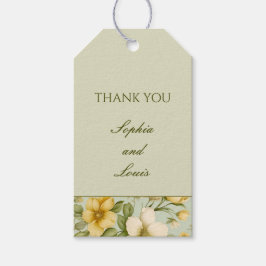 Snyggt mjuk grönt och beige blommigt bröllop presentetikett