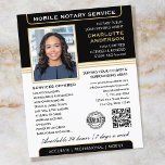 Snyggt Mobile Notary Service Photo Black Guld Flygblad<br><div class="desc">Få ut fler kunder med de här klassiska notarie Public business flyers. En personlig med snyggt, namn, detaljer, QR-kod och en logotyps- eller ackrediteringssymbol. Affärsflygare är ett effektivt sätt att marknadsföra din verksamhet och annonsera dina notarietjänster. Ett effektivt sätt att marknadsföra din verksamhet och annonsera dina notarietjänster. Perfekt för en...</div>