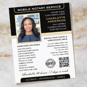 Snyggt Mobile Notary Service Photo Black Guld Flygblad