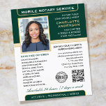 Snyggt Mobile Notary Service Photo Grönt Guld Flygblad<br><div class="desc">Få ut fler kunder med de här klassiska notarie Public business flyers. En personlig med snyggt, namn, detaljer, QR-kod och en logotyps- eller ackrediteringssymbol. Affärsflygare är ett effektivt sätt att marknadsföra din verksamhet och annonsera dina notarietjänster. Ett effektivt sätt att marknadsföra din verksamhet och annonsera dina notarietjänster. Perfekt för en...</div>