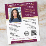 Snyggt Mobile Notary Service Photo Plum Guld Flygblad<br><div class="desc">Få ut fler kunder med de här klassiska notarie Public business flyers. En personlig med snyggt, namn, detaljer, QR-kod och en logotyps- eller ackrediteringssymbol. Affärsflygare är ett effektivt sätt att marknadsföra din verksamhet och annonsera dina notarietjänster. Ett effektivt sätt att marknadsföra din verksamhet och annonsera dina notarietjänster. Perfekt för en...</div>