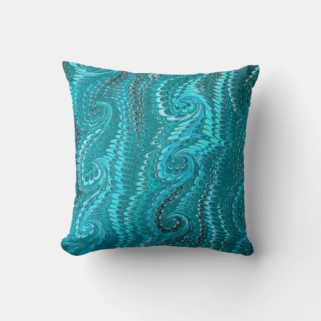 Snyggt Modern Abstrakt Blue Swirls Marble Mönster Kudde (Framsida)